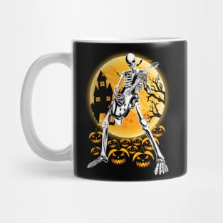 Happy Halloween Funny Skeleton Playing Guitar Pumpkin Mug